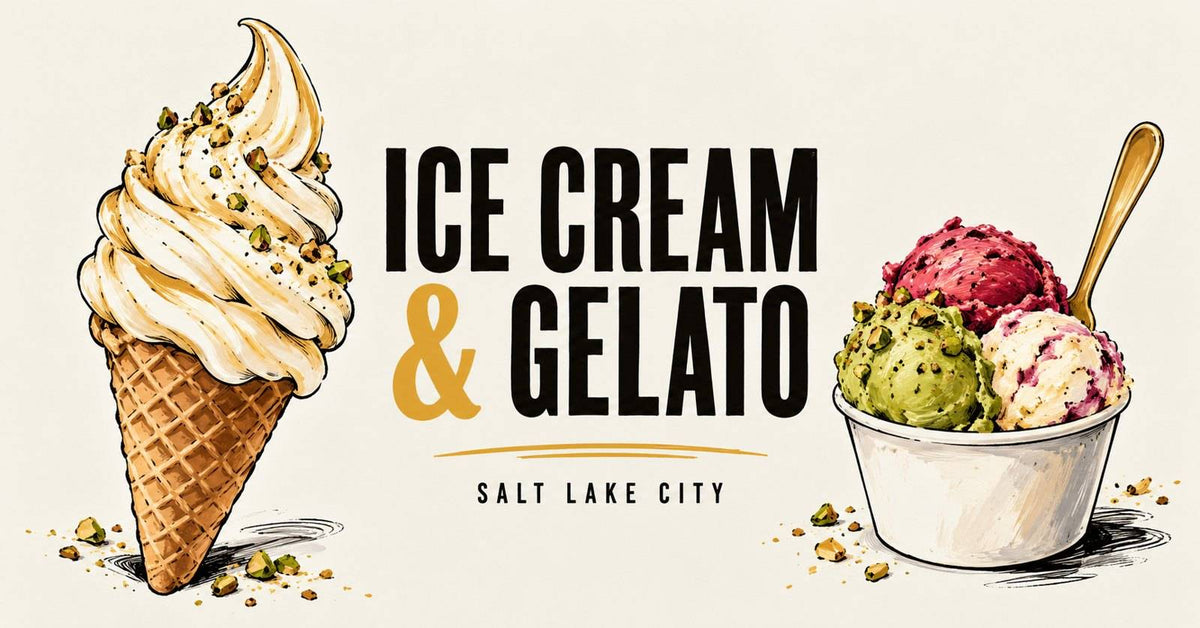 Illustration of soft serve and gelato cones for a Salt Lake City ice cream guide