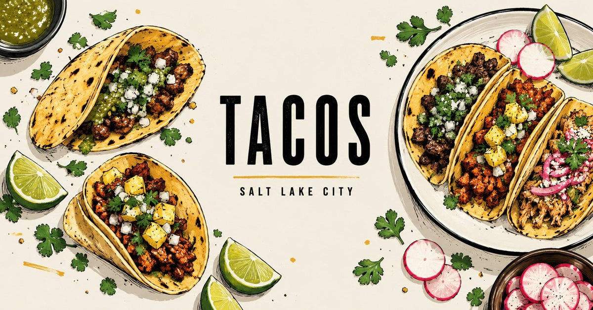 Illustration of tacos and lime wedges for a Salt Lake City taco guide